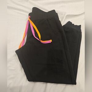 Figs Women's Black Joggers with Pink and Orange Accents